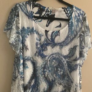 Roz & Ali beautiful blue white flowing shirt